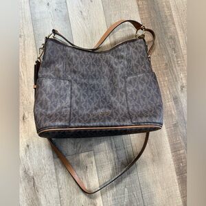 Michael Kors Black and Brown Monogram Shoulder Bag